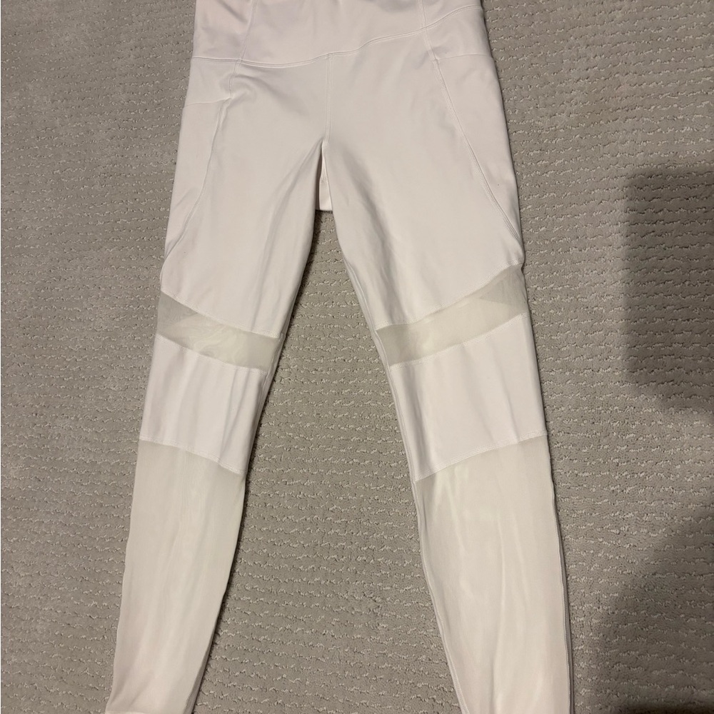 Athleta White High-Waist Leggings with Mesh Panels